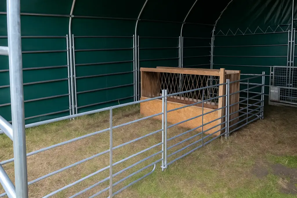 Rundballen trocken im Weidezelt gelagert